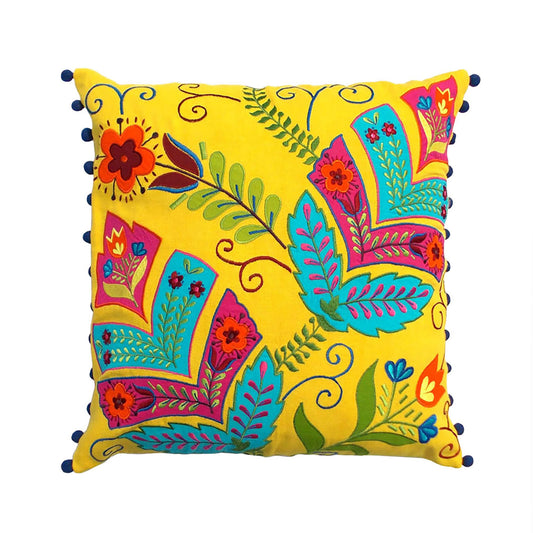 Stylized Floral Yellow - Embroidery Cushion Cover - Vliving
