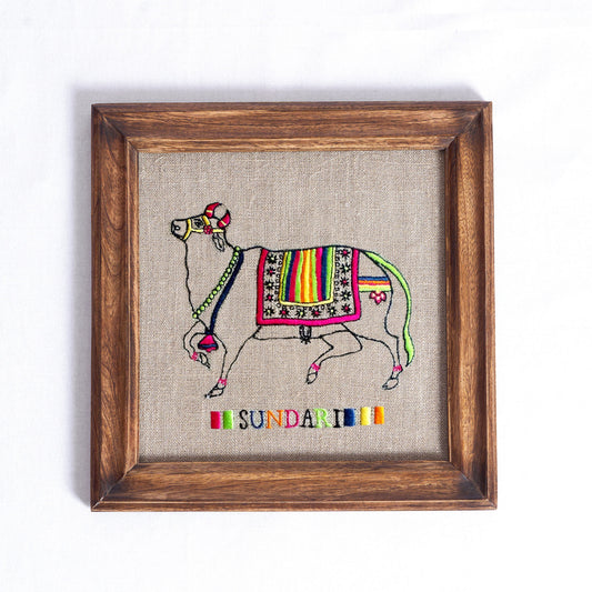 WALL ART - Flock collection - Sundari the Cow on Hoop or wooden frame