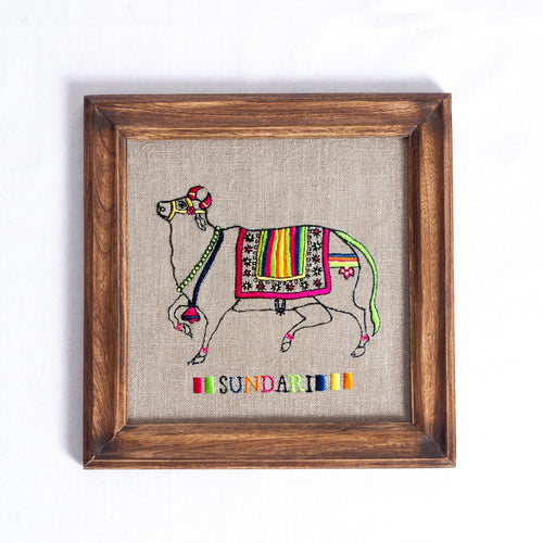 WALL ART - Cow Embroidery, in Hoop or wooden frame