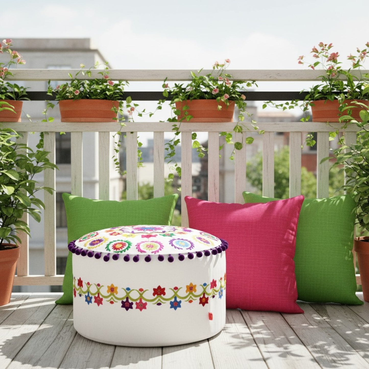 Suzani pattern off White pouf cover - Vliving