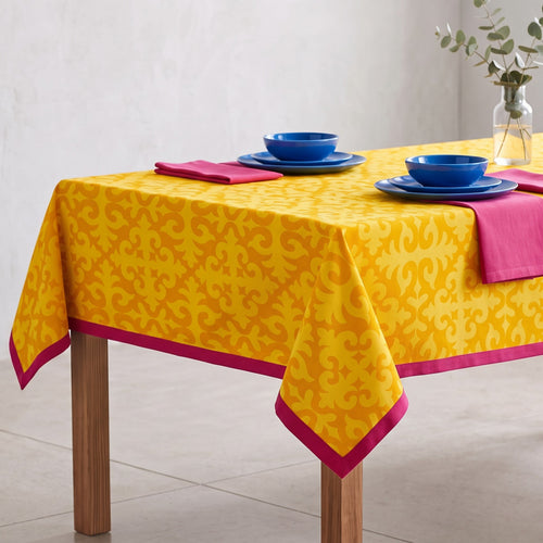Shyrdak Yellow Print Tablecloth – Cotton | Moroccan Pattern | Bohemian Table Linen