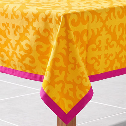 Shyrdak Yellow Print Tablecloth – Cotton | Moroccan Pattern | Bohemian Table Linen - Vliving