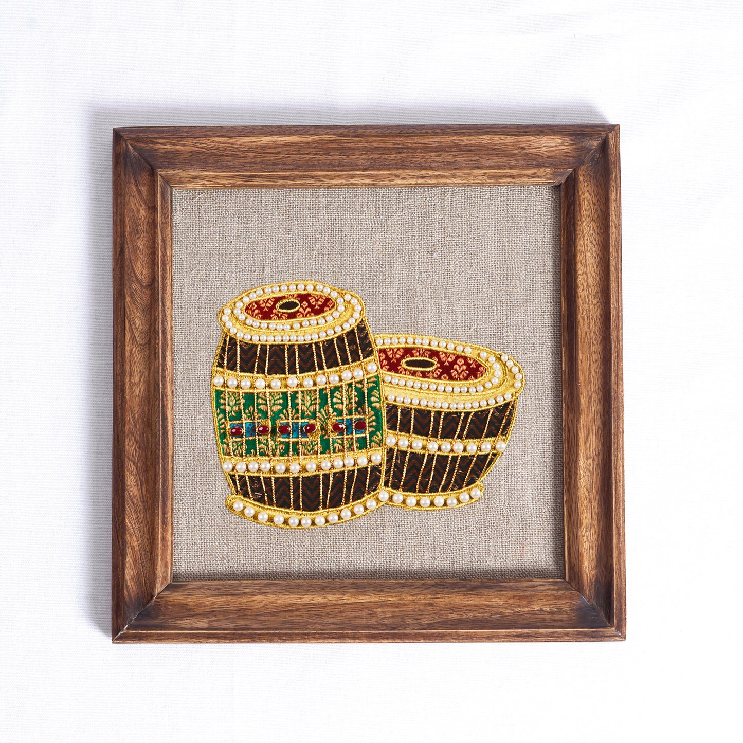 TABLA Musical instrument wall art, embroidery and applique in hoop OR wooden frame