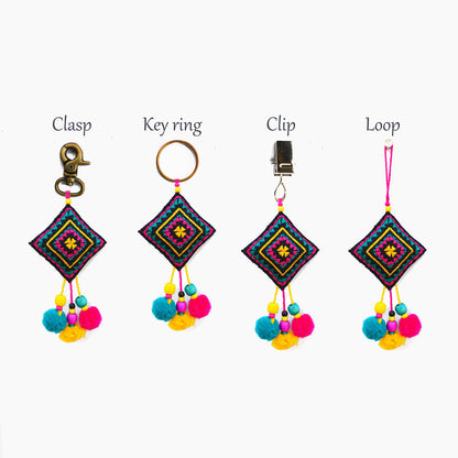 Multicolor camel key ring, tassel, handmade, boho bag charm, bohemian, moroccan size 4&quot; or 10 cms