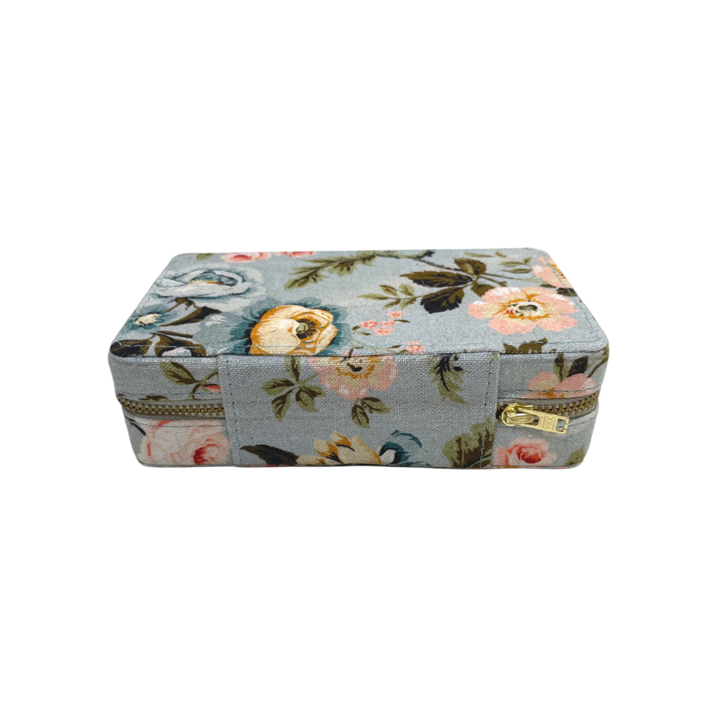 AMOUR DUCK EGG Vintage Rose print, Rectangular box with 2 pouches.