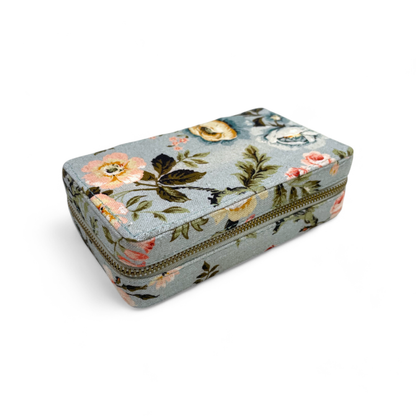 AMOUR DUCK EGG Vintage Rose print, Rectangular box, travel kit bag, cosmetic box, toiletry box