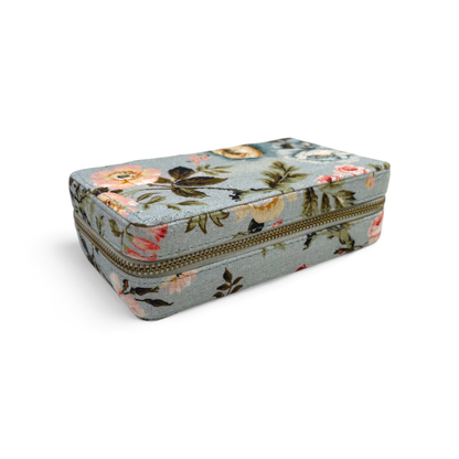 AMOUR DUCK EGG Vintage Rose print, Rectangular box with 2 pouches.