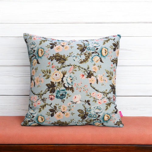 AMOUR - DUCK EGG Linen Pillow cover with vintage rose print, reversible, sizes available