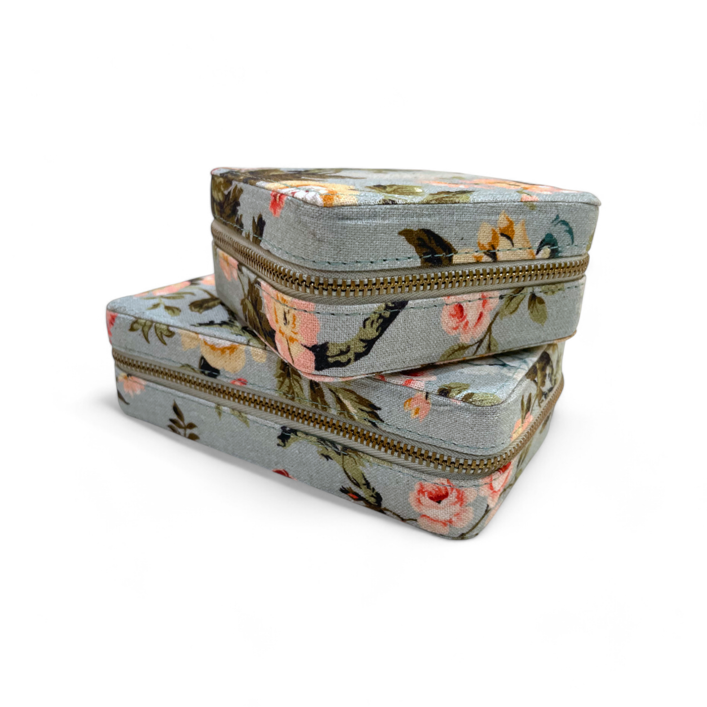 AMOUR DUCK EGG Vintage Rose print, Rectangular box, travel kit bag, cosmetic box, toiletry box