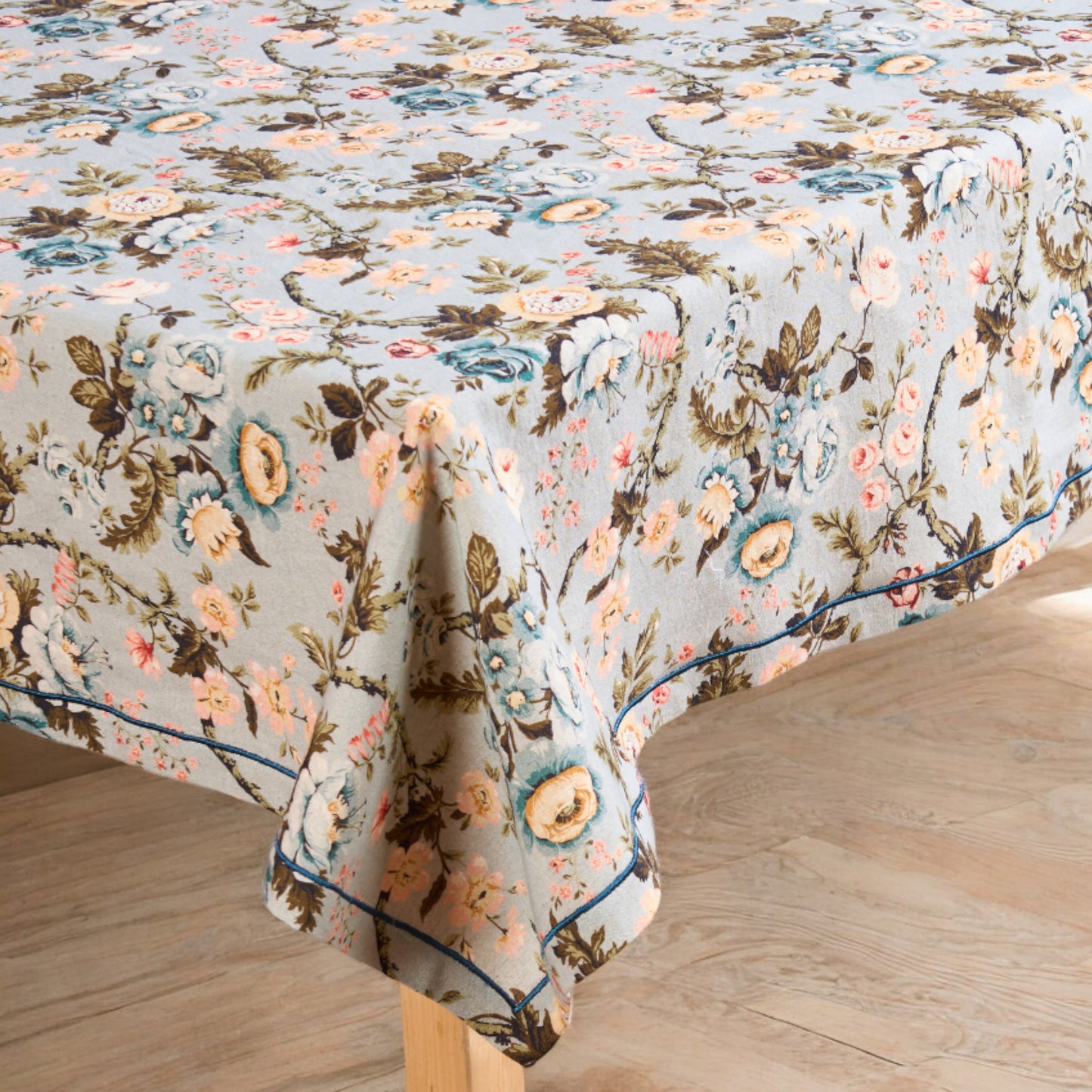 AMOUR - Duck Egg rose print linen table cloth