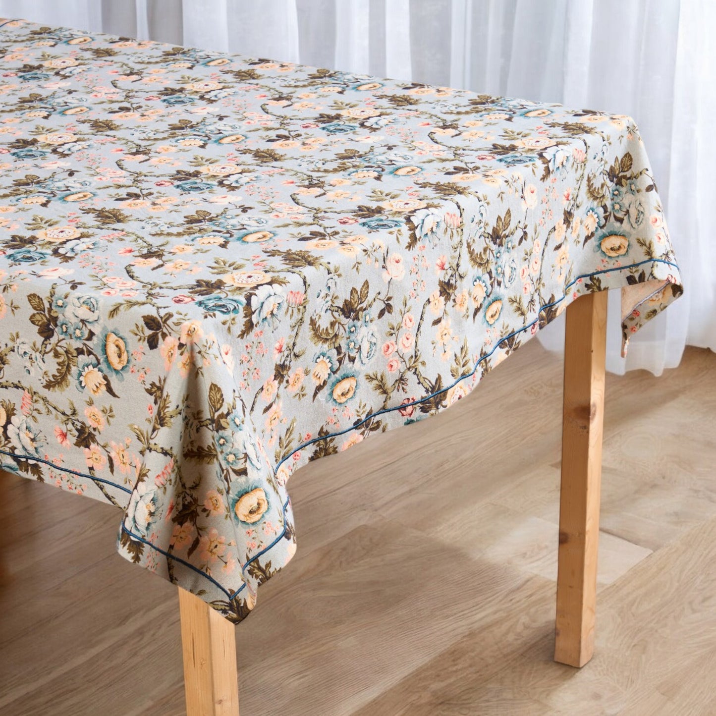 AMOUR - Duck Egg rose print linen table cloth