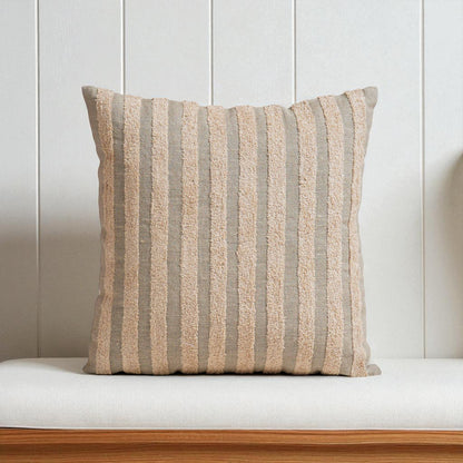 PURE ELEMENTS - Pure Linen Pillow Cover with Scandinavian Stripe Aari Embroidery – 18x18