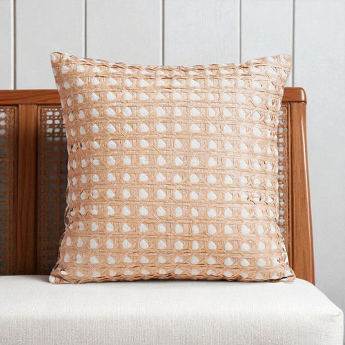 PURE ELEMENTS - Luxury Hand-Interlaced Faux Raffia Pillow Cover – 18x18 inches - monotone