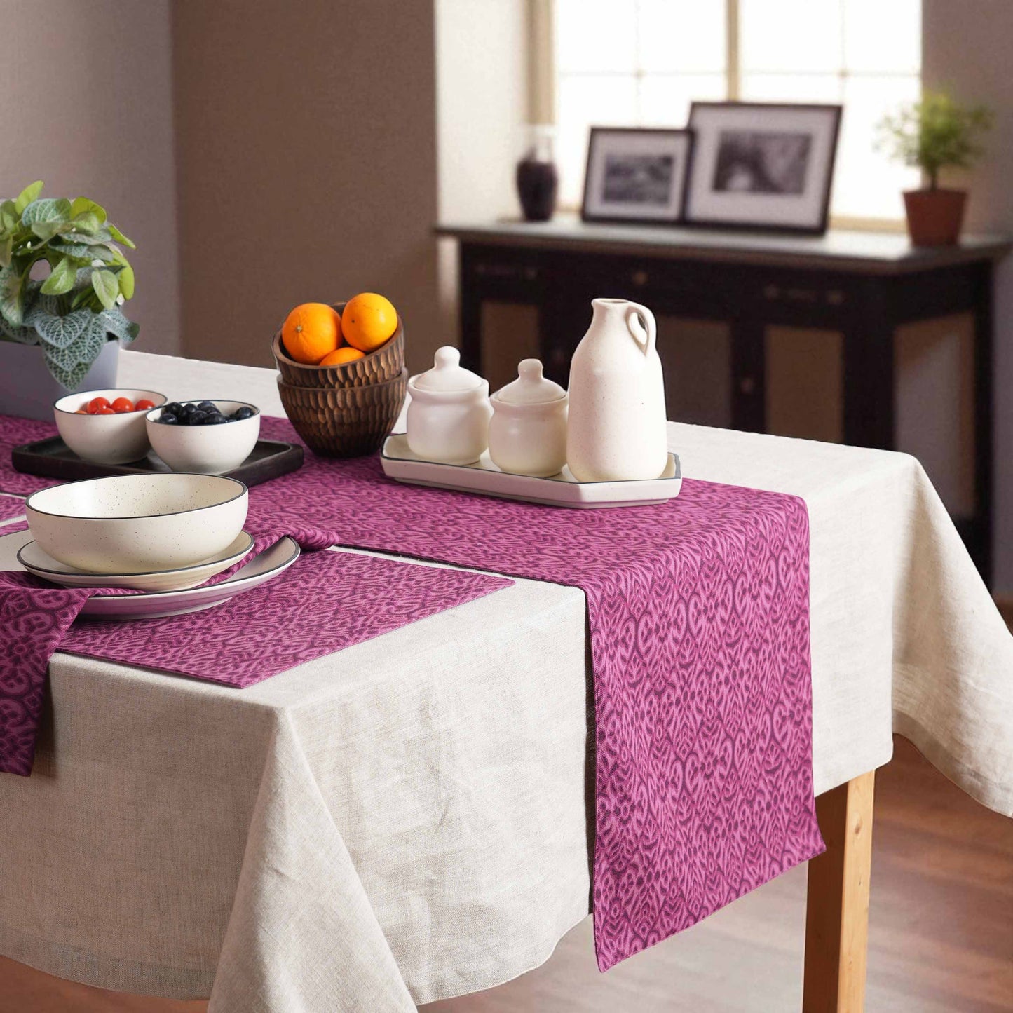 Ikat Print Plum Blue Cotton Duck Table Runner – Sizes available