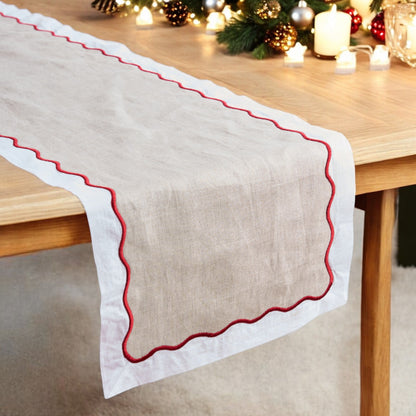 Christmas table runner, Linen and cotton table runner, wave scallop applique, sizes available