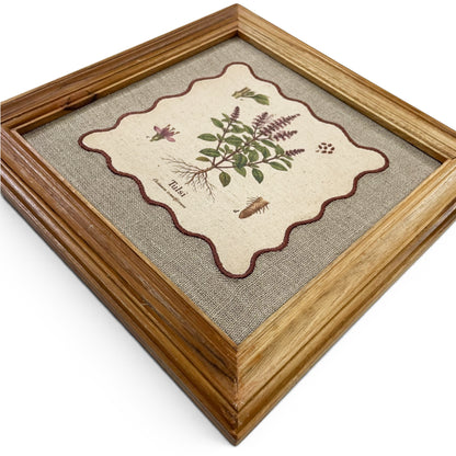 BOTANICAL HERB wall art, Tulsi motif with wooden frame, 12X12 inches