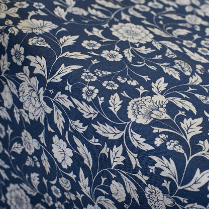 Indigo Kalamkari Cotton Tablecloth – White Floral Print | 3 Sizes | Vliving