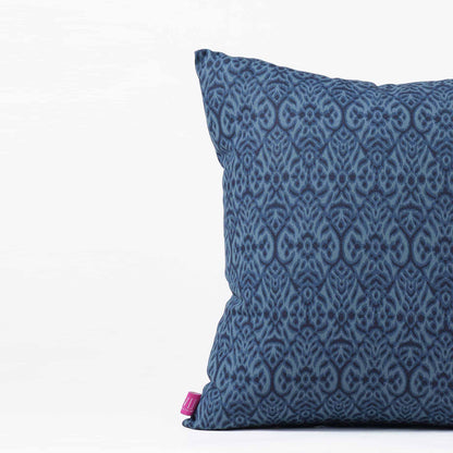 Indigo Ikat Print Cotton Duck Pillow Cover – Reversible | Sizes available