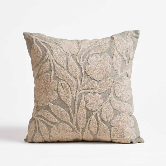 PURE ELEMENTS - Pure Linen Pillow Cover with Scandinavian Floral Aari Embroidery – 18x18