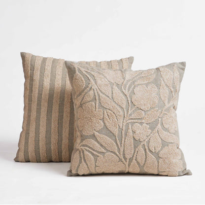 PURE ELEMENTS - Pure Linen Pillow Cover with Scandinavian Floral Aari Embroidery – 18x18