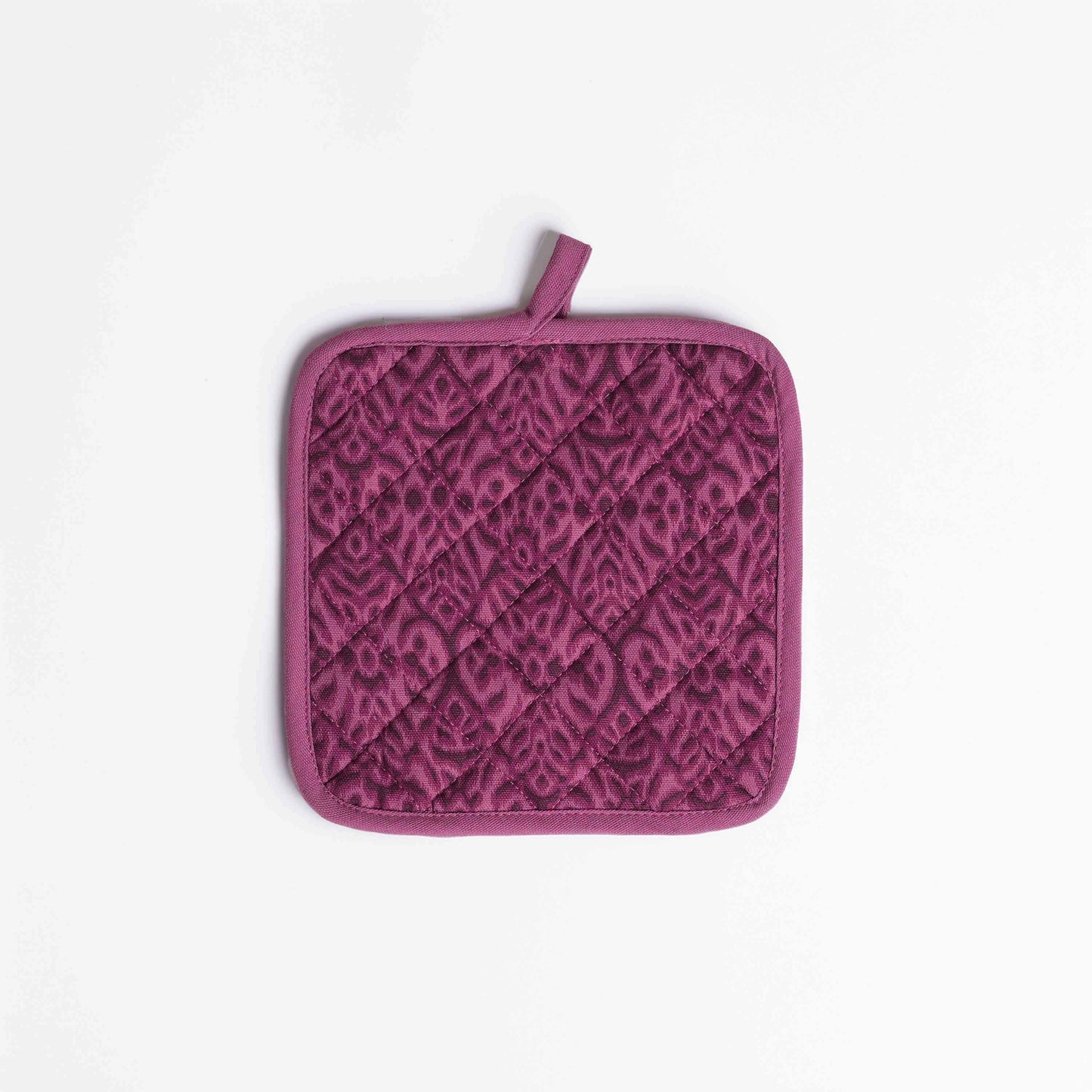 Ikat Plum quilted oven mitt, quilted potholder, kitchen accessory, pure cotton- Available in Sets