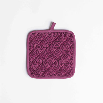 Ikat Plum quilted oven mitt, quilted potholder, kitchen accessory, pure cotton- Available in Sets