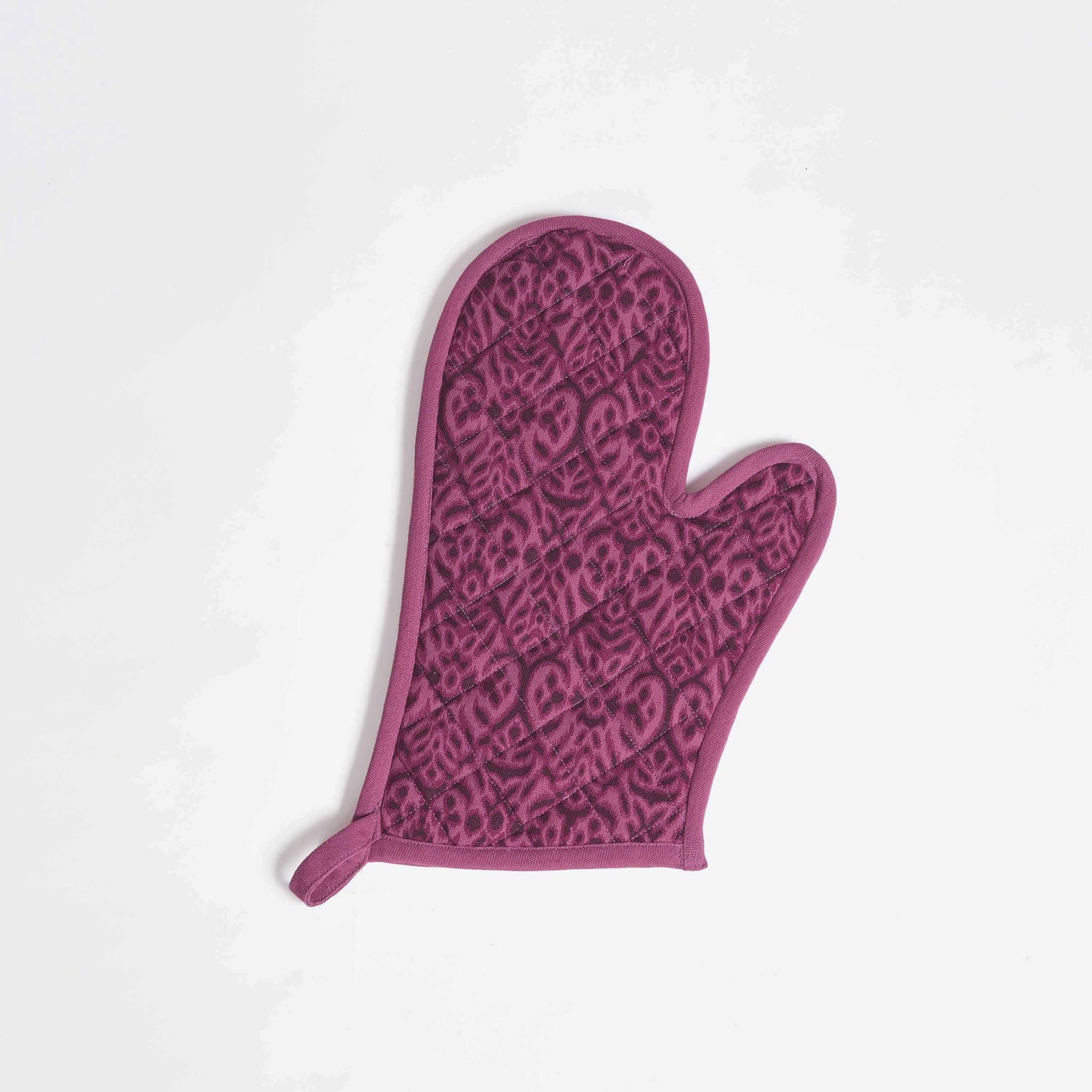 Ikat Plum quilted oven mitt, quilted potholder, kitchen accessory, pure cotton- Available in Sets