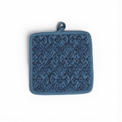 Ikat Indigo blue quilted oven mitt, quilted potholder, kitchen accessory, pure cotton- Available in Sets