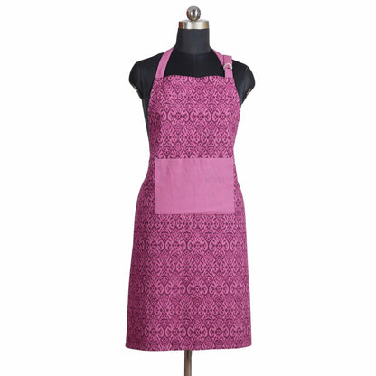 Ikat Print Plum Cotton Duck Apron with Pocket – Adjustable Straps - 27X35 inches
