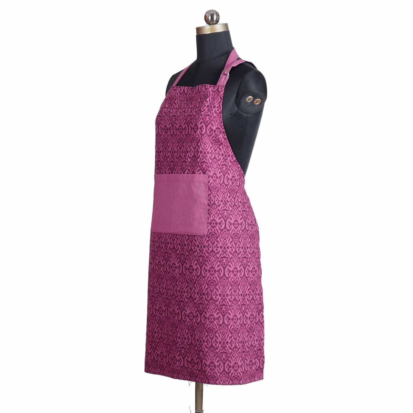 Ikat Print Plum Cotton Duck Apron with Pocket – Adjustable Straps - 27X35 inches