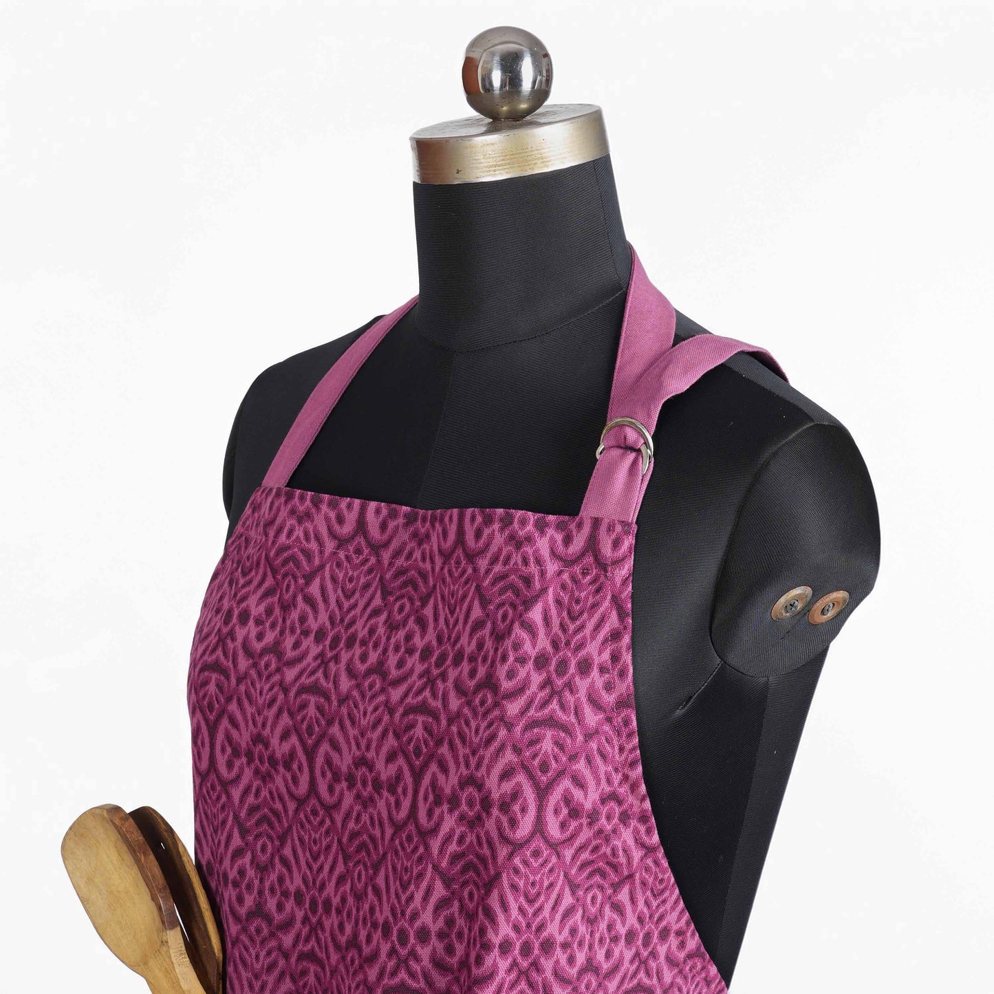 Ikat Print Plum Cotton Duck Apron with Pocket – Adjustable Straps - 27X35 inches