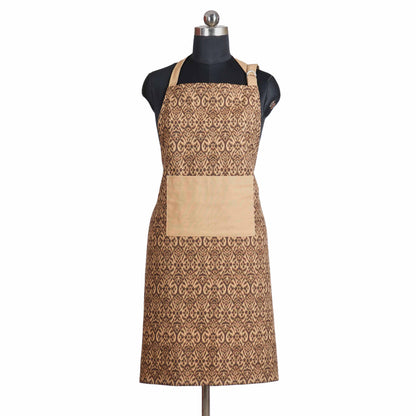 Ikat Print Beige Cotton Duck Apron with Pocket – Adjustable Straps -27X35 inches