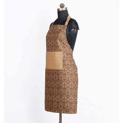 Ikat Print Beige Cotton Duck Apron with Pocket – Adjustable Straps -27X35 inches