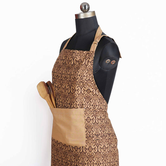 Ikat Print Beige Cotton Duck Apron with Pocket – Adjustable Straps -27X35 inches