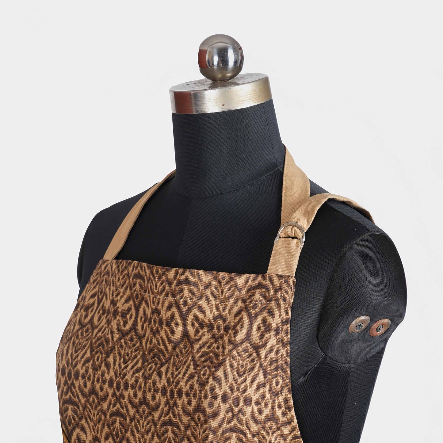 Ikat Print Beige Cotton Duck Apron with Pocket – Adjustable Straps -27X35 inches