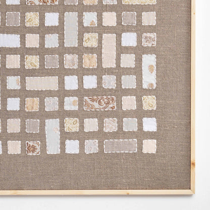 Neutral Patchwork Textile Wall Art – 24 x 24 inches, Unframed