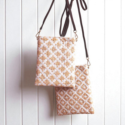 Faux Raffia Sling Bag - Hand-Interlaced, Diamond Pattern – 8x10 Inches | Crossbody with leather strap