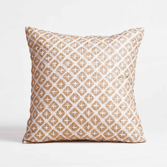 PURE ELEMENTS - Luxury Hand-Interlaced Faux Raffia Pillow Cover – 18x18 inches - cross pattern
