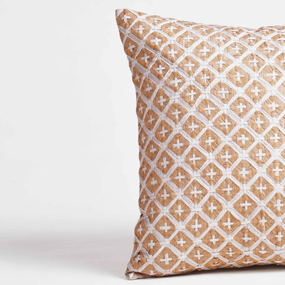 PURE ELEMENTS - Luxury Hand-Interlaced Faux Raffia Pillow Cover – 18x18 inches - cross pattern