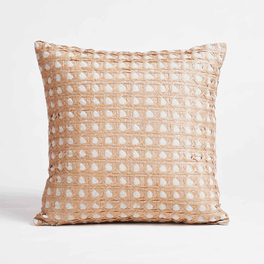 PURE ELEMENTS - Luxury Hand-Interlaced Faux Raffia Pillow Cover – 18x18 inches - monotone