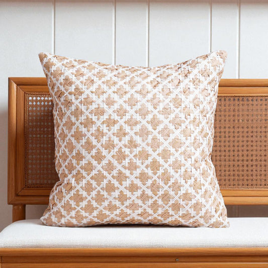 PURE ELEMENTS - Luxury Hand-Interlaced Faux Raffia Pillow Cover – 18x18 inches - diamond pattern