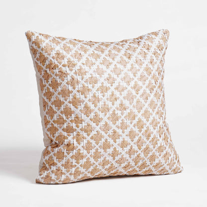 PURE ELEMENTS - Luxury Hand-Interlaced Faux Raffia Pillow Cover – 18x18 inches - diamond pattern
