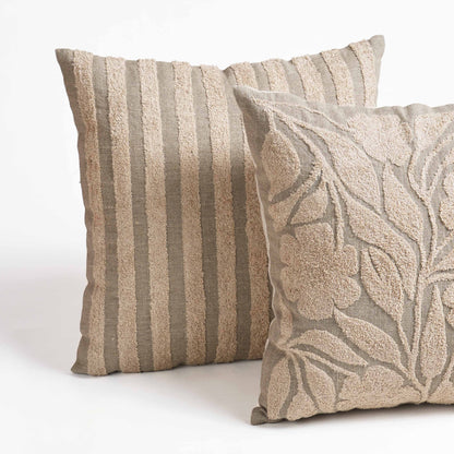 PURE ELEMENTS - Pure Linen Pillow Cover with Scandinavian Stripe Aari Embroidery – 18x18