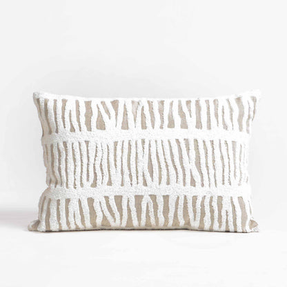 PURE ELEMENTS -Pure Linen Pillow Cover with White Aari Embroidery- abstract stripe | 14X21 inches