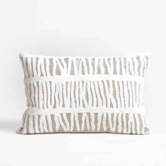 PURE ELEMENTS -Pure Linen Pillow Cover with White Aari Embroidery- abstract stripe | 18x18 inches