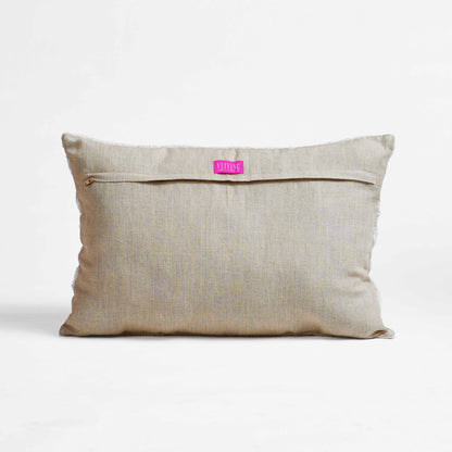 ZARI BAAG - Pure Linen Pillow Cover with Metallic Applique - 14x21 inches - Vliving