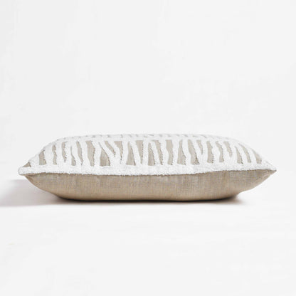 PURE ELEMENTS -Pure Linen Pillow Cover with White Aari Embroidery- abstract stripe | 14X21 inches