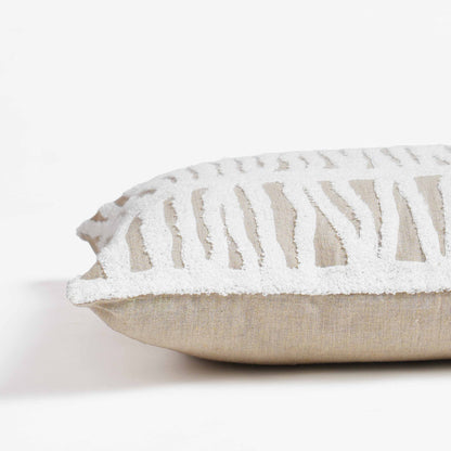 PURE ELEMENTS -Pure Linen Pillow Cover with White Aari Embroidery- abstract stripe | 14X21 inches