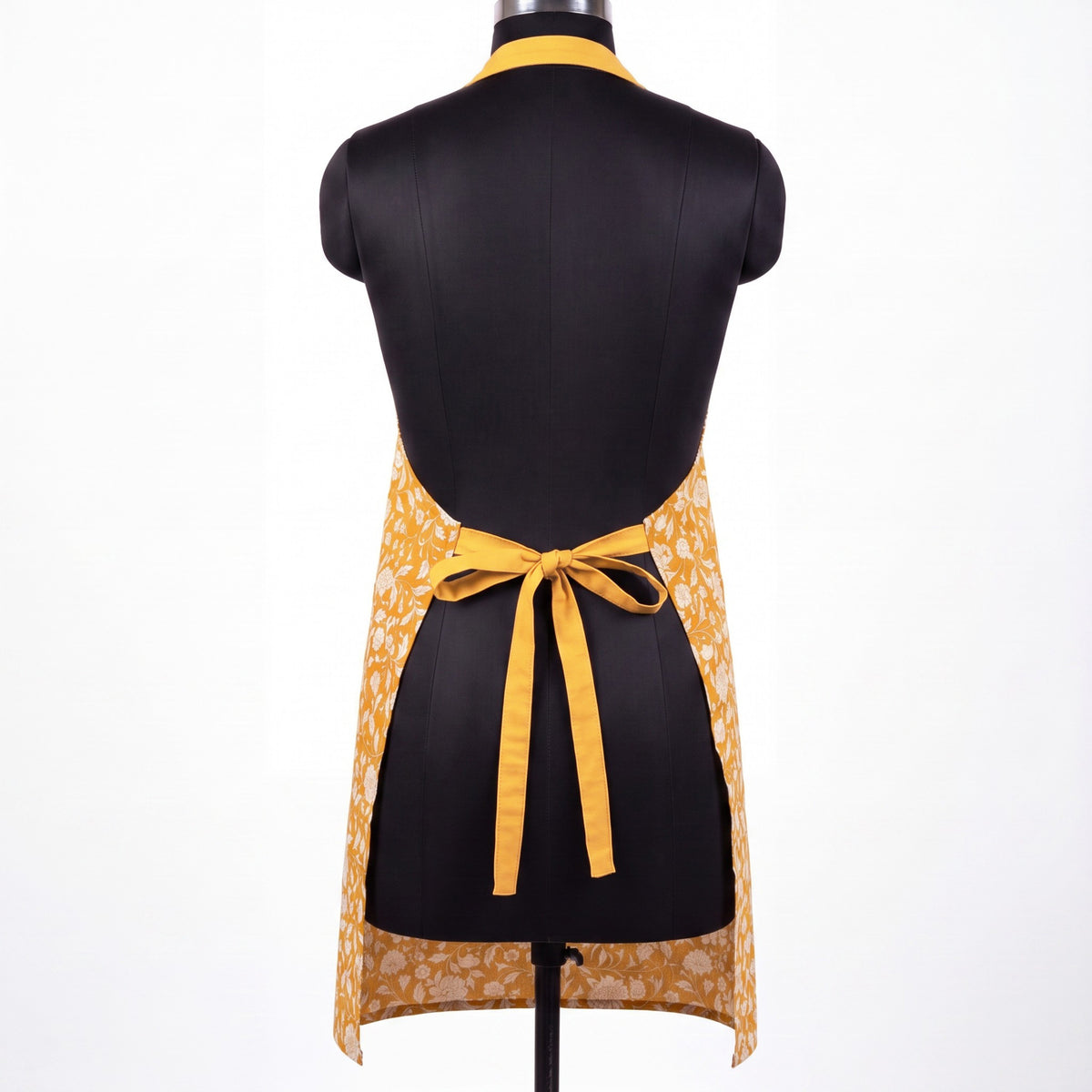 Kalamkari Yellow Mustard Cotton Kitchen Apron – White Floral Print | Full Apron | 27×35"
