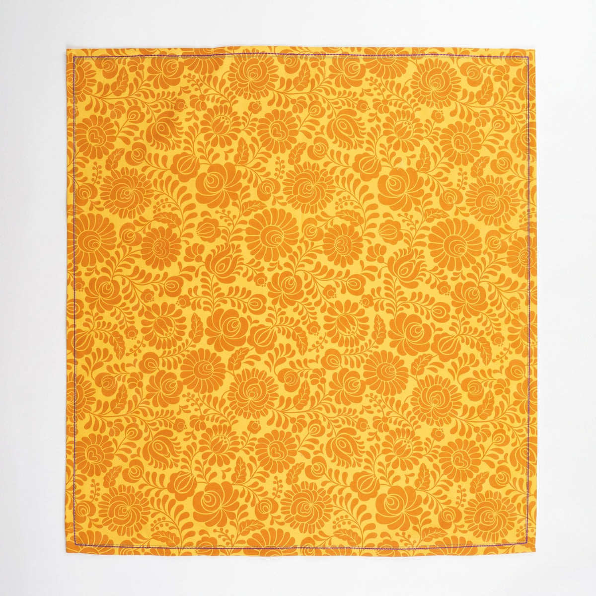 Matyo Yellow Floral Print Cotton Table Napkin | Set of 4 or 6 | 18 × 18 inches
